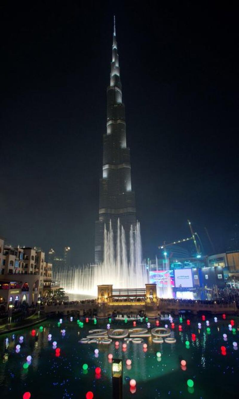 An event at the fountain at the Burj Khlaifa to recognise 2020 days until Expo Dubai 2020. Wam