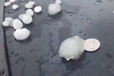 Some of the huge hailstones that fell in the UAE. National Centre of Meteorology