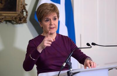 EDINBURGH, UNITED KINGDOM - DECEMBER 19:  Scottish National Party (SNP) leader and Scotland's First Minister Nicola Sturgeon sets out the case for a second referendum on Scottish independence, during a statement at Bute House on December 19, 2019 in Edinburgh, Scotland. (Photo by Neil Hanna/WPA Pool/Getty Images)