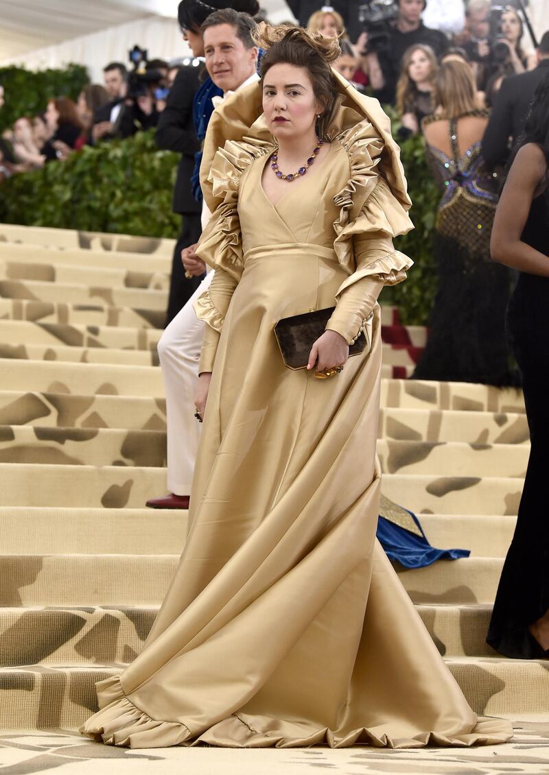 Lena Dunham looks Elizabethan on the red carpet. AP