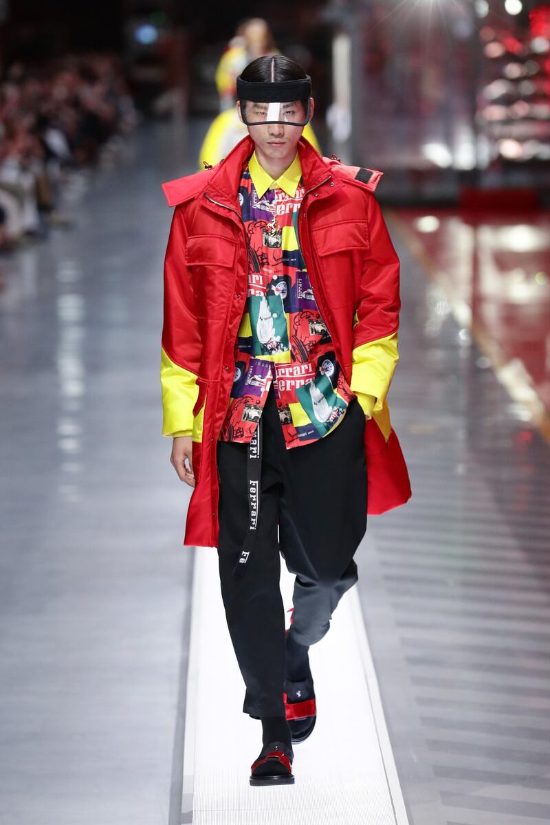 A model walks the runway at the fashion debut of the first co-ed Ferrari collection at Ferrari Factory on June 13, 2021 in Maranello, Italy. Getty Images