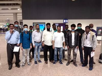 Fourteen Indian sailors held in Yemen for 10 months are repatriated through Dubai on Sunday. Courtesy: Pravasi Legal Cell