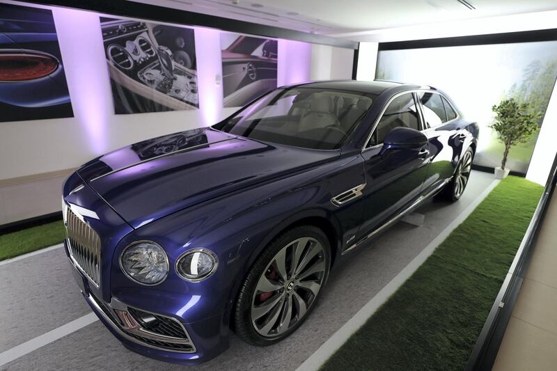Abu Dhabi, United Arab Emirates - Reporter: Simon Wilgress-Pipe: A Bentley Flying Spur. The opening of the new Bentley Emirates showroom. Tuesday, January 21st, 2020. Abu Dhabi. Chris Whiteoak / The National