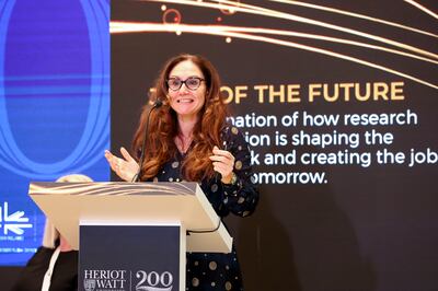 Gillian Murray, deputy principal for business and enterprise at Heriot-Watt University, speaks at Expo 2020 Dubai. Khushnum Bhandari / The National
