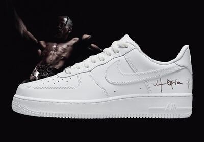 The shoe features the names of Scott's album and his record label. Photo: Travis Scott