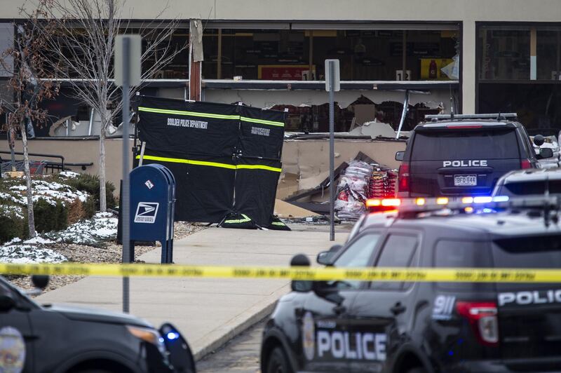 Police respond after a gunman opened fire at a King Sooper's grocery store. Getty Images