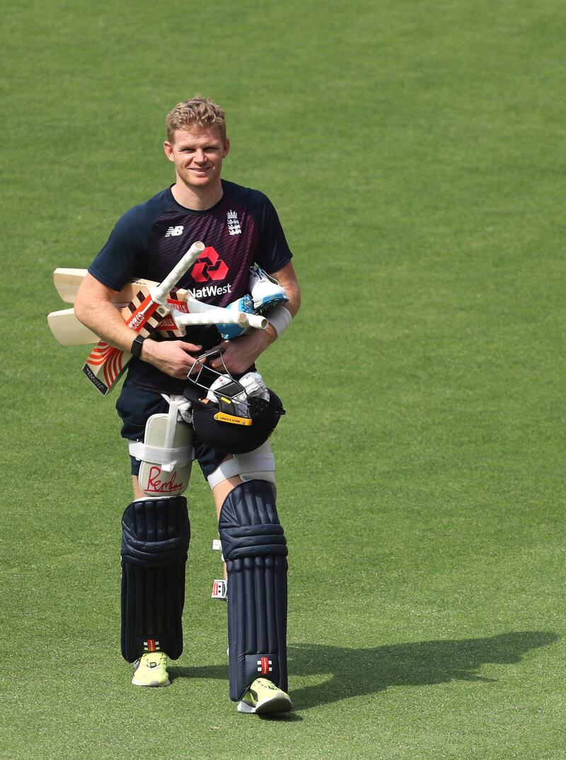 England's Sam Billings after batting at the nets in Ahmedabad. AP