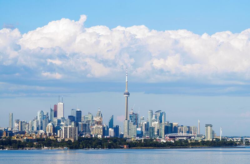 TORONTO, ONTARIO - June 29:  The CN Tower and skyline is seen on June 29, 2020 in Toronto, Canada. (Photo by Mark Blinch/Getty Images)