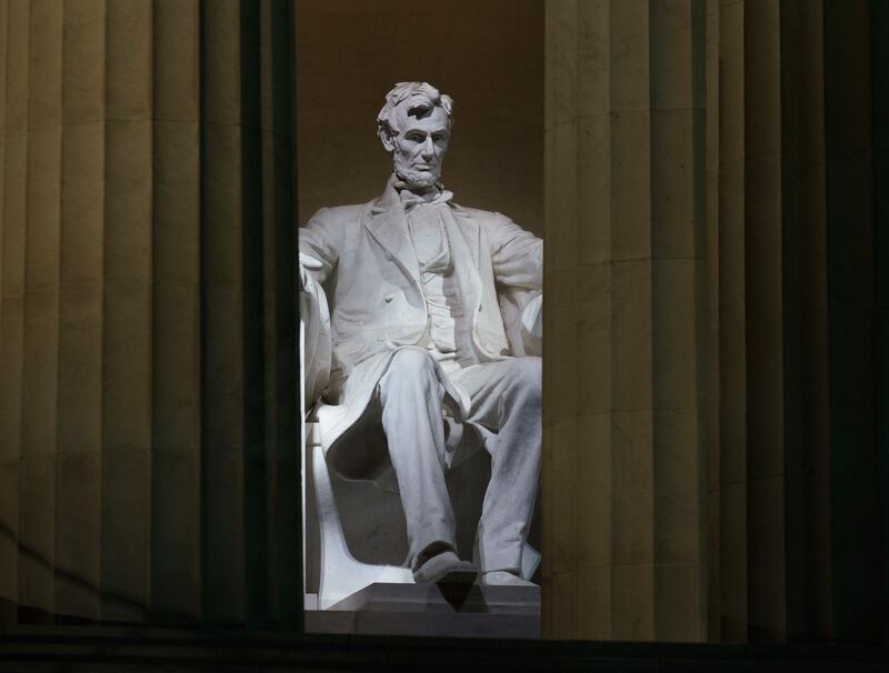 The statue of President Abraham Lincoln is seen at the Lincoln Memorial, Friday, Nov. 6, 2020 in Washington. (AP Photo/J. Scott Applewhite)
