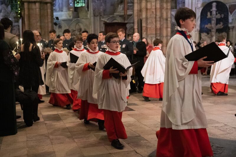 Choristers at the service in Westminster Abbey. PA