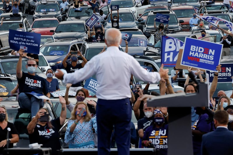 Democratic US presidential nominee and former Vice President Joe Biden attends a campaign stop in Atlanta, Georgia, US. October 27, 2020. Reuters