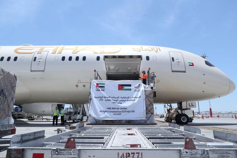 The UAE dispatched 12.4 tonnes of aid to Jordan to help healthcare workers contain the pandemic. Courtesy: Wam  