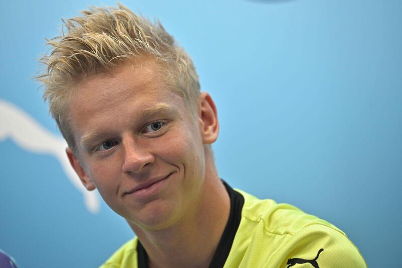 Oleksandr Zinchenko during a promotional event for Manchester City in Hong Kong. AFP