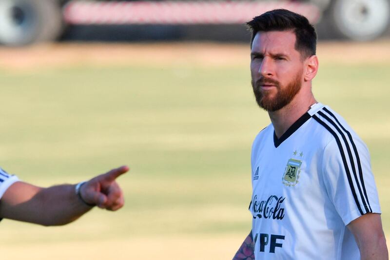 Argentina's Lionel Messi attends a practice session in Belo Horizonte. AFP