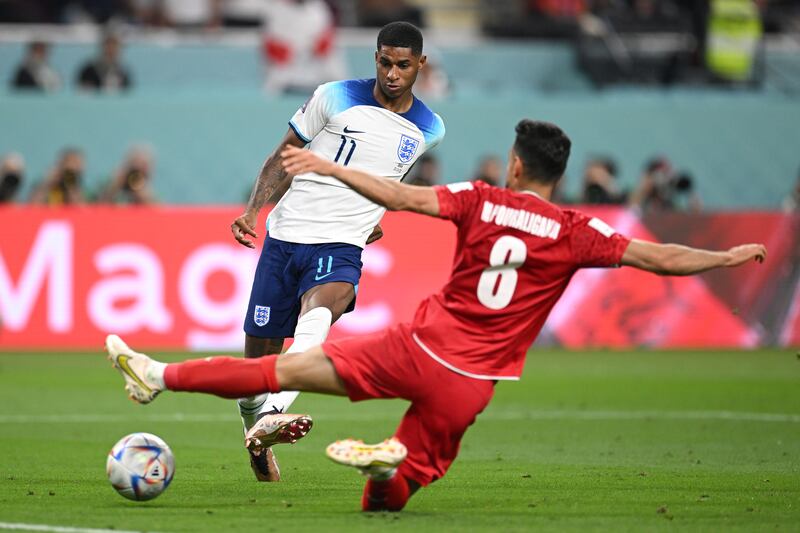 Marcus Rashford scores the fifth. Getty