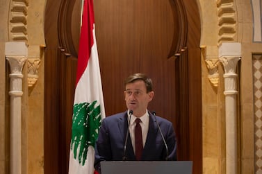 US Undersecretary of State for Political Affairs David Hale makes a press statement after his meeting with former Lebanese Prime Minister Saad Hariri in downtown Beirut. AP