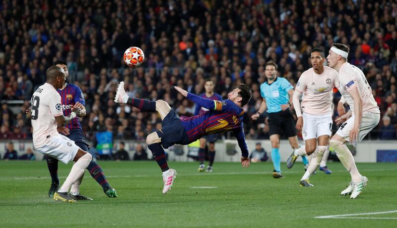 Barcelona's Lionel Messi shoots at goal. Reuters
