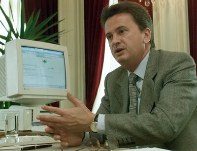 Salemeh at his office at Banque du Liban on February 11, 2001. Reuters