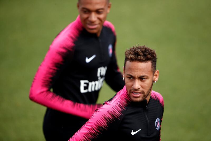 Neymar and Kylian Mbappe during training. Reuters