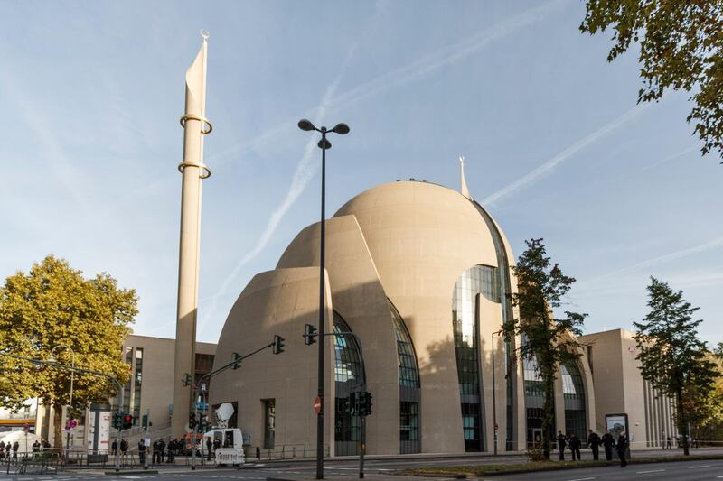 COLOGNE, GERMANY - SEPTEMBER 29: The central mosque of DITIB, the Turkish Islamic union that runs Turkish mosques prior the visit of Turkish President Recep Tayyip Erdogan on September 29, 2018 in Cologne, Germany. Erdogan is due to speak at the mosque today on the final day of a three-day visit to Germany. Erdogan also visited Berlin, where at a state banquet given in his honor he accused Germany of harboring thousands of terrorists. (Photo by Carsten Koall/Getty Images)
