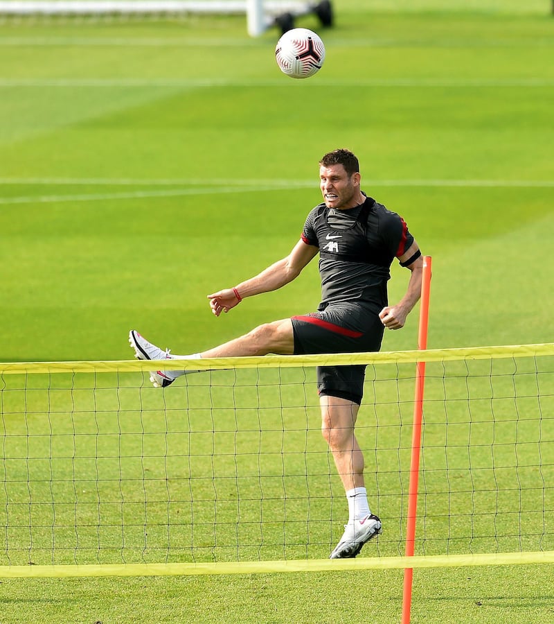 LIVERPOOL, ENGLAND - SEPTEMBER 16: (THE SUN OUT, THE SUN ON SUNDAY OUT) James Milner of Liverpool during a training session at Melwood Training Ground on September 16, 2020 in Liverpool, England. (Photo by Andrew Powell/Liverpool FC via Getty Images)