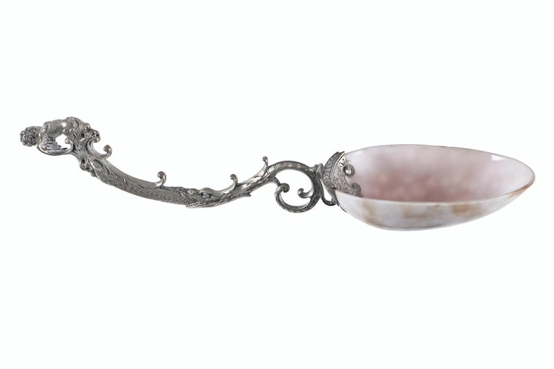 Shell spoon, Germany (?), 16th century, handle of chased and engraved cast silver, bowl of shell. Courtesy: Musée des Arts Décoratifs, Paris, Jean Tholance