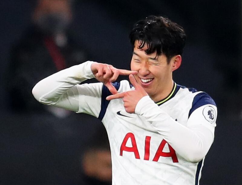 Tottenham Hotspur's Son Heung-min celebrates scoring their first goal. Reuters