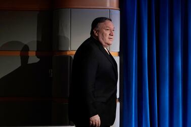 Secretary of State Mike Pompeo speaks during a news conference at the Department of State in Washington. AP