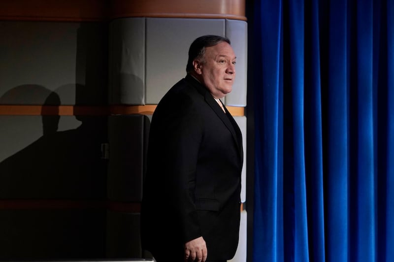 Secretary of State Mike Pompeo speaks during a news conference on Monday, April 22, 2019, at the Department of State in Washington. (AP Photo/Sait Serkan Gurbuz)