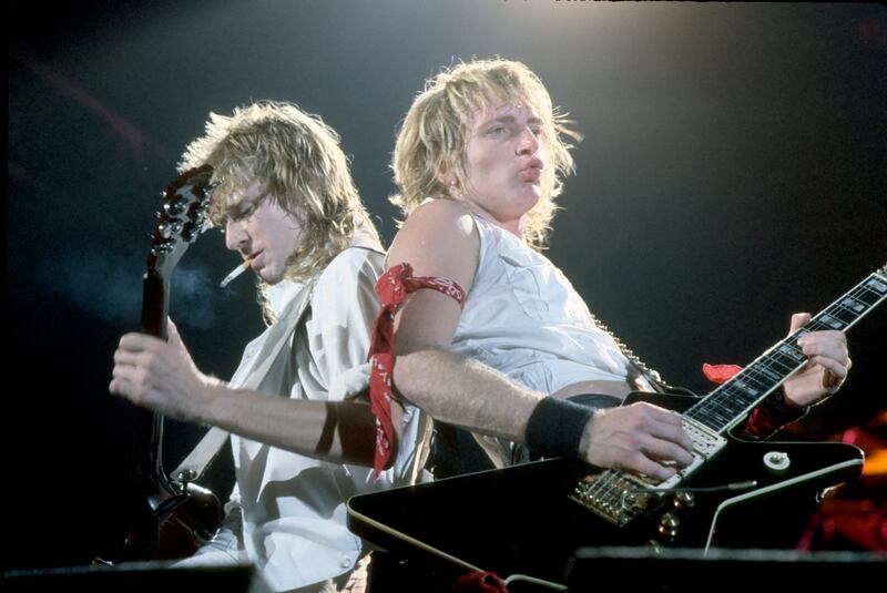 Phil Collen, left, and the late Steve Clark in Rochester, New York in 1983. Getty Images