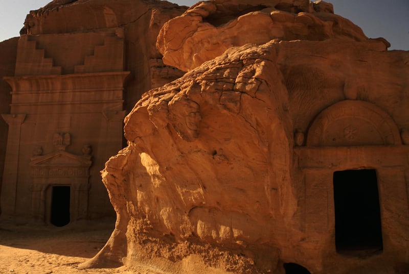 Nabatean rock-cut tombs at Madain Saleh, near Al-Ula, Saudi Arabia. Amar Grover for the National. for travel story saudi