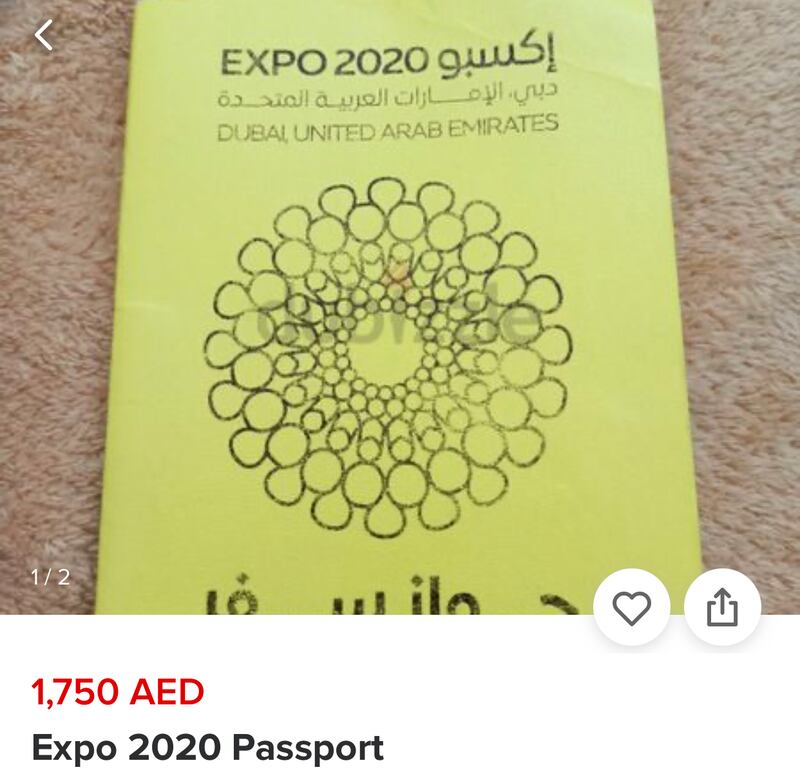 An Expo 2020 Dubai passport with 100 country pavilion stamps is being sold on Dubizzle for Dh1,750.