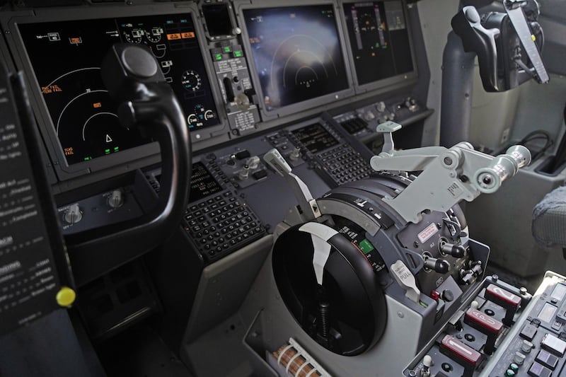 The cockpit of a grounded Lion Air Boeing Co. 737 Max 8 aircraft is seen at terminal 1 of Soekarno-Hatta International Airport in Cenkareng, Indonesia, on Tuesday, March 15, 2019. Sunday’s loss of an Ethiopian Airlines Boeing 737, in which 157 people died, bore similarities to the Oct. 29 crash of another Boeing 737 Max plane, operated by Indonesia’s Lion Air, stoking concern that a feature meant to make the upgraded Max safer than earlier planes has actually made it harder to fly. Photographer: Dimas Ardian/Bloomberg