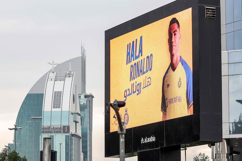 A billboard welcoming Cristiano Ronaldo in Riyadh. AFP
