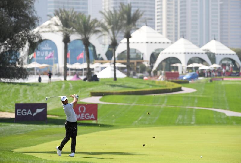 Adrian Otaegui of Spain plays his second shot on the 1st hole during Day Two of the Omega Dubai Desert Classic at Emirates Golf Club. Getty