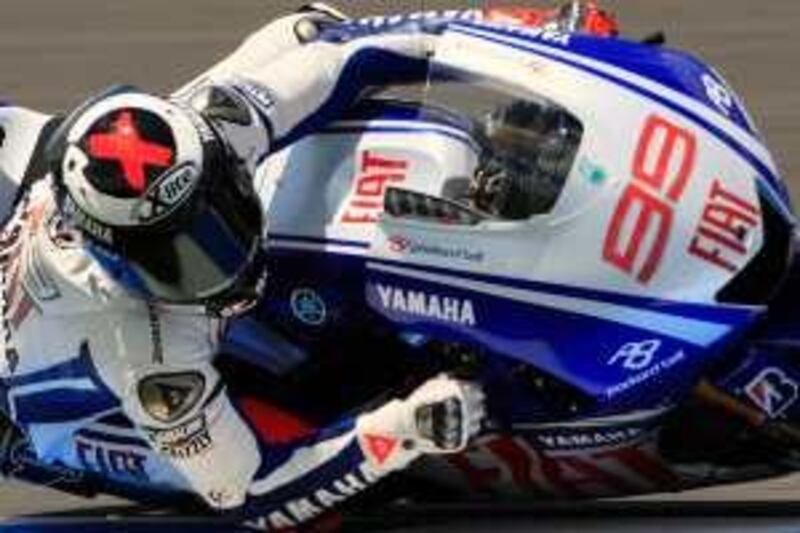 Yamaha MotoGP rider Jorge Lorenzo of Spain rides his bike during the first free practice session of the Spanish Grand Prix in Jerez, southern Spain, May 1, 2009. REUTERS/Javier Barbancho  (SPAIN SPORT MOTOR RACING) *** Local Caption ***  MDP23_MOTORCYCLING-_0501_11.JPG