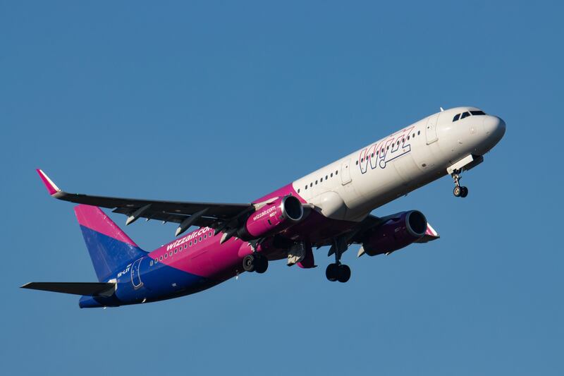 A Wizz Air Airbus A321 taking off. The airline will collaborate with the Airbus to understand the impact hydrogen aircraft would have on Wizz Air's network, scheduling and ground bases. Photo: NurPhoto
