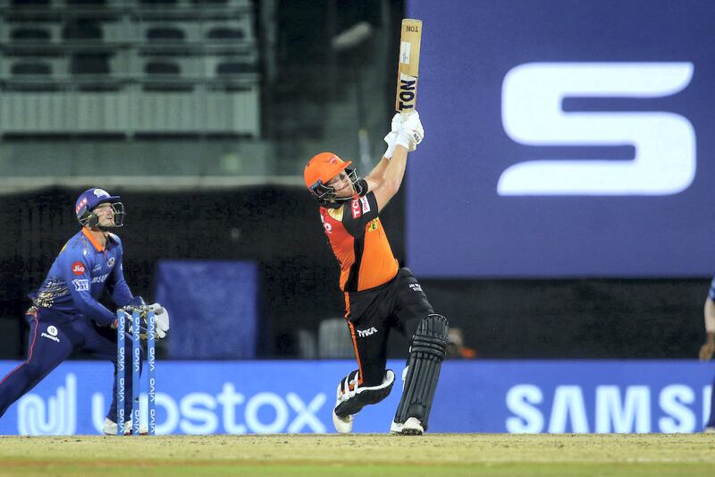 Jonny Bairstow of Sunrisers Hyderabad plays a shot during match 9 of the Vivo Indian Premier League 2021 between the Mumbai Indians and the Sunrisers Hyderabad held at the M. A. Chidambaram Stadium, Chennai on the 17th April 2021.

Photo by Vipin Pawar / Sportzpics for IPL