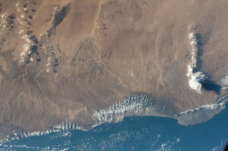 Oman and its Dhofar mountains on the coast of the Arabian Sea were pictured by UAE astronaut Sultan Al Neyadi in April. Photo: Nasa