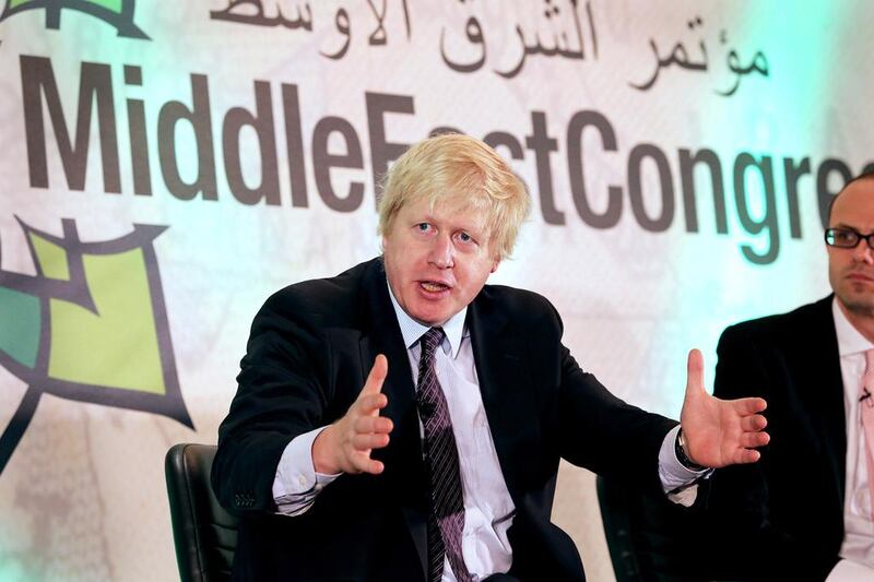 Mayor of London Boris Johnson speaks on the second day of the Telegraph Middle East Congress in London. Stephen Lock for the National 