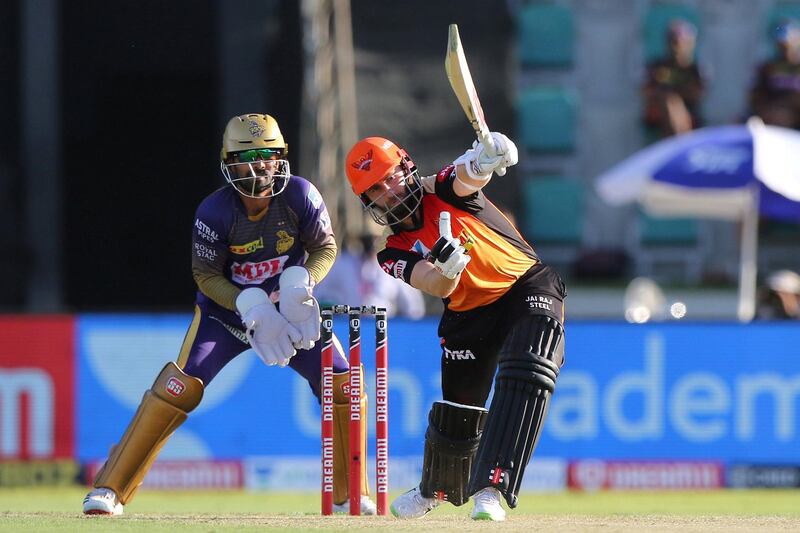 Kane Williamson of Sunrisers Hyderabad  plays a shot during match 35 of season 13 of the Dream 11 Indian Premier League (IPL) between the Sunrisers Hyderabad and the Kolkata Knight Riders at the Sheikh Zayed Stadium, Abu Dhabi  in the United Arab Emirates on the 18th October 2020.  Photo by: Pankaj Nangia  / Sportzpics for BCCI