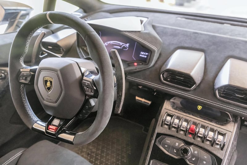 DUBAI, UNITED ARAB EMIRATES. 22 JULY 2018. UAE car enthusiast Maha Mubarak Al Shamsi’s Lamborghini. (Photo: Antonie Robertson/The National) Journalist: Adam Workman. Section: Motoring.