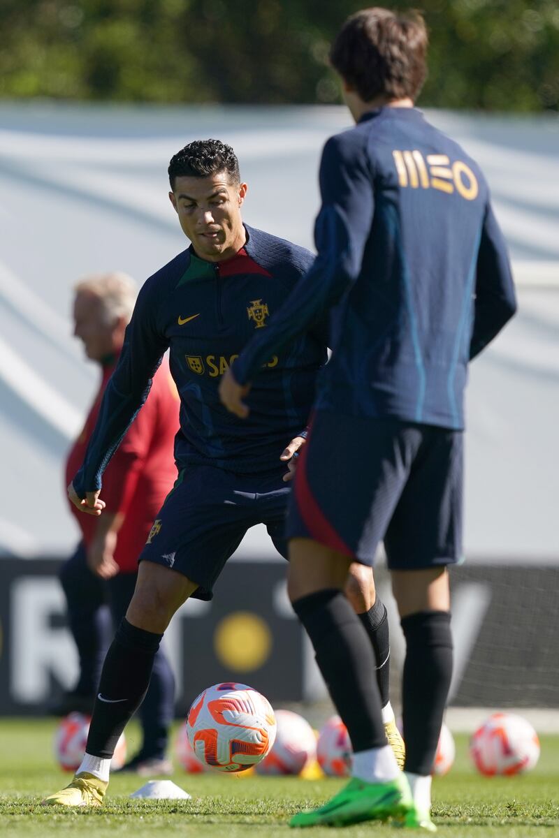 Portugal attacker Cristiano Ronaldo during training ahead of the game against Spain. EPA