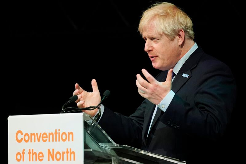 ROTHERHAM, ENGLAND - SEPTEMBER 13: Prime Minister Boris Johnson makes a speech at the Convention of the North at the Magna Centre on September 13, 2019 in Rotherham, England. The Convention brings together the North's political, business, community and academic leaders, along with young peoples groups, to make a unified case for tangible investment in the Northern Powerhouse.  (Photo by Christopher Furlong - WPA Pool /Getty Images)