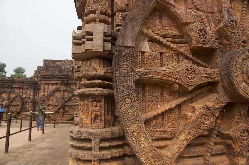 Sundials within the temple's 24 giant carved chariot wheels display the time to the minute. Taniya Dutta / The National