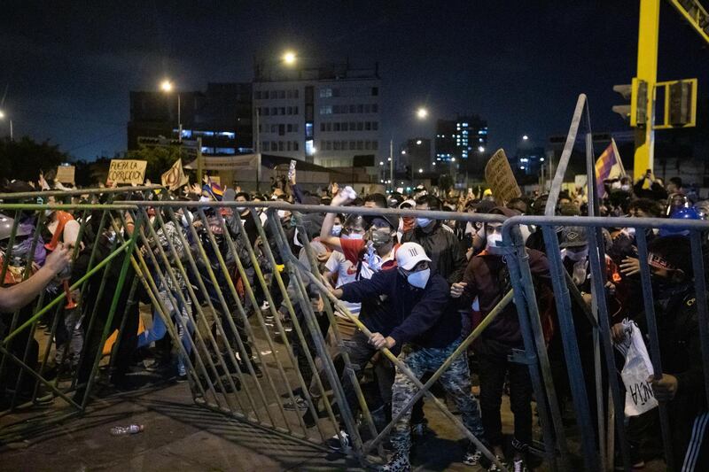 Demonstrators gather during a protest at Abancay avenue in Lima. Bloomberg