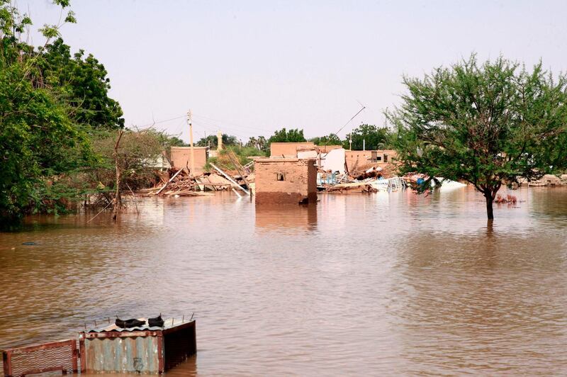 A general view shows flood water in Wad Ramli village on the eastern banks of the Nile river.  AFP