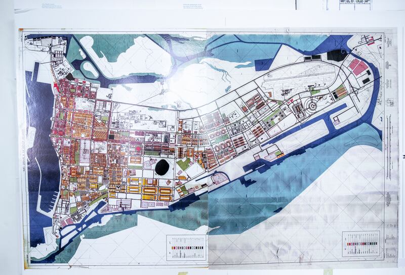 An early map of Abu Dhabi from 1967 from the architect's book. Victor Besa / The National