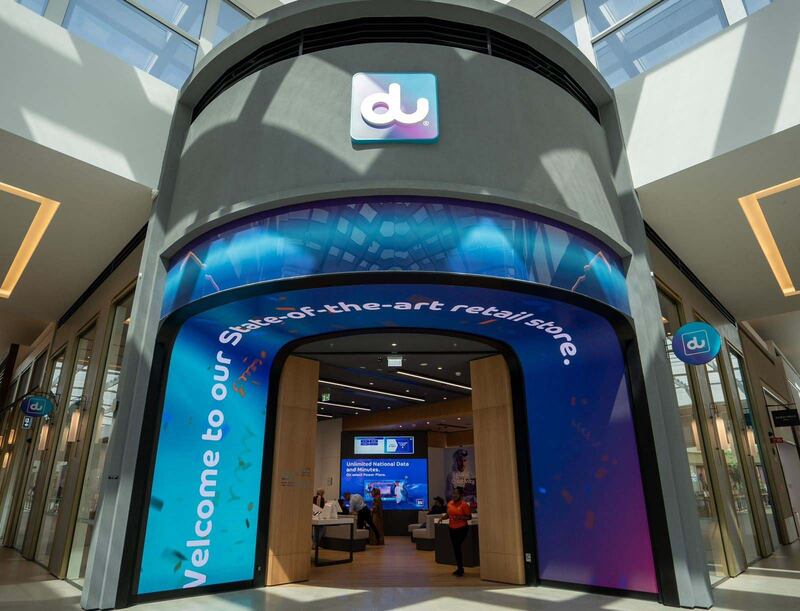 Du retail store. The company's second-quarter revenue rose about 7 per cent annually to Dh3.3 billion. Photo: du