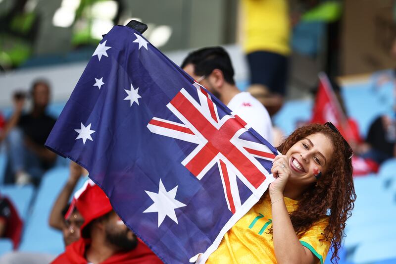 Australia fans enjoy the atmosphere before the Fifa World Cup Group D match between Tunisia and Australia at Al Janoub Stadium kicks off in Al Wakrah, Qatar. Getty